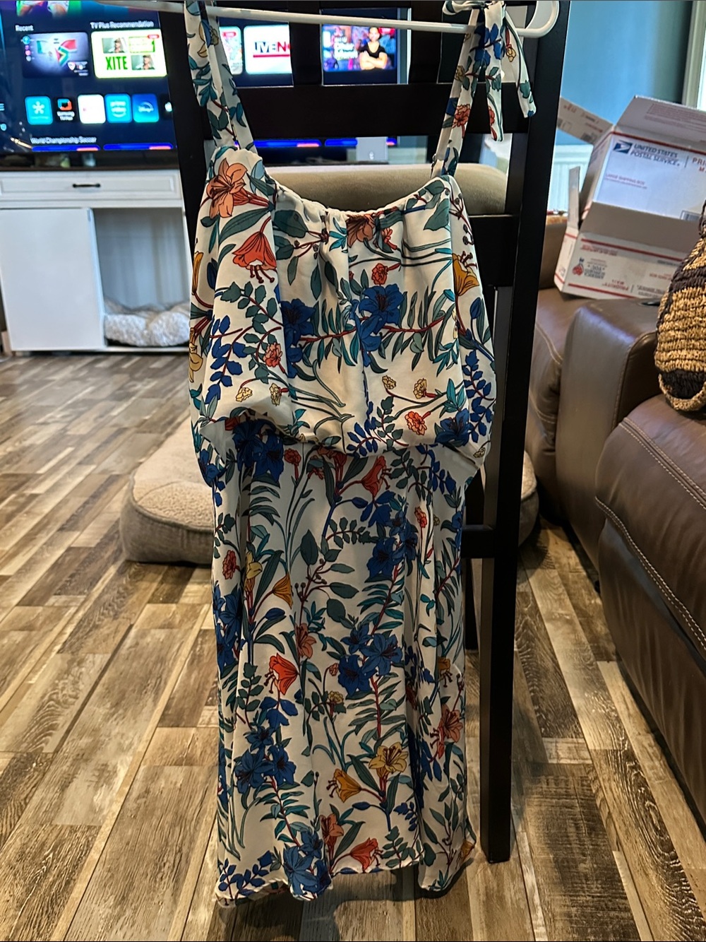 Parker Cream Maxi Dress with Blue and Teal Floral Print